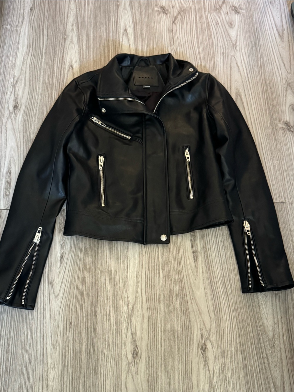 Blank NYC Black Leather Moto Jacket with Silver Zippers